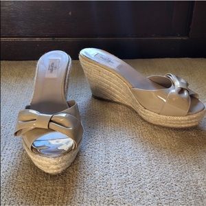 Valentino Nude Patent Leather Bow Wedges